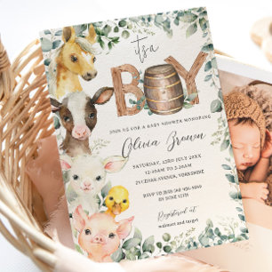 Invitation Cute Farm Animaux Verdure Garçon Grange Baby showe