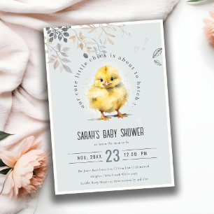 Invitation Cute Farm Chick Blue Boy Baby shower Floral