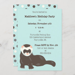 Invitation Cute Ferret Mint Vert et Brown fête d'anniversaire