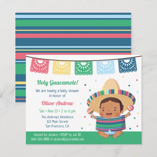 Invitation Cute Fiesta Bébé Shower Mexicain (Devant / Derrière)