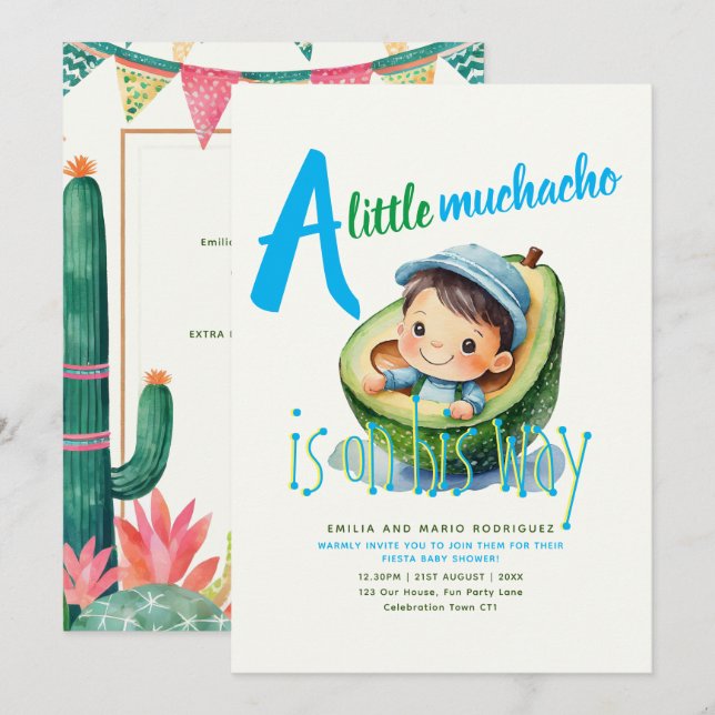 Invitation Cute Fiesta Boy Baby shower Muchacho 5x7 Qualité (Devant / Derrière)