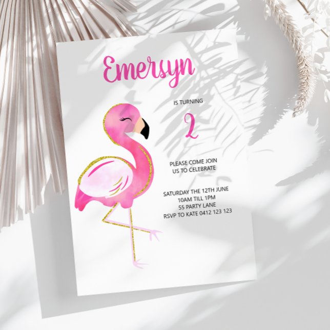 Invitation Cute Flamant rose aquarelle Parties scintillant or (Créateur téléchargé)