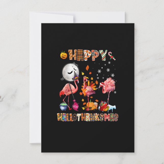 Invitation Cute Flamingo HalloThanksmas Happy Halloween Thank (Devant)