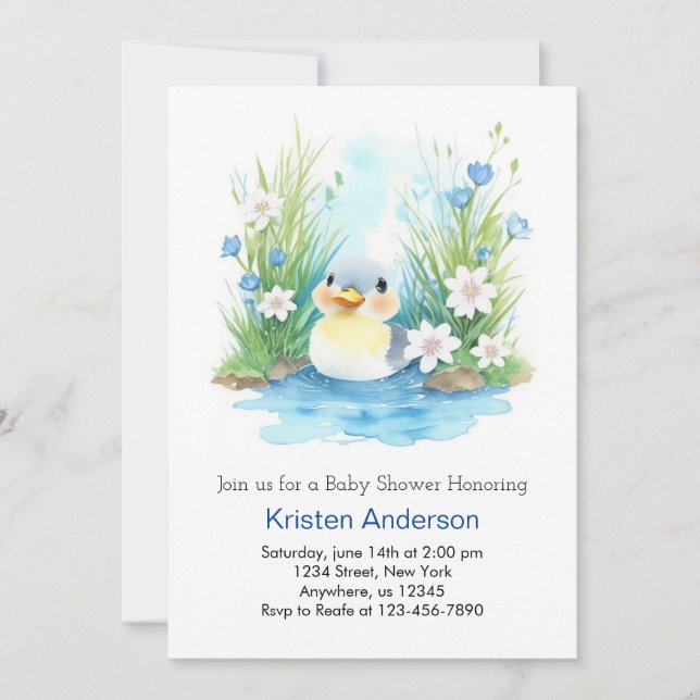 Invitation Cute Fleur sauvage Aquarelle Baby shower de canard (Devant)