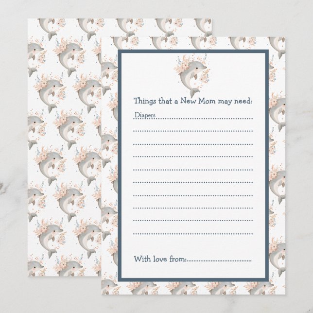 Invitation Cute Floral Dolphin Baby Shower (Devant / Derrière)