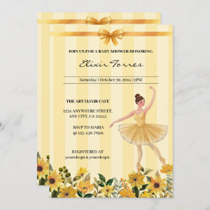 Invitation Cute Floral Jaune Ballerina  Baby shower