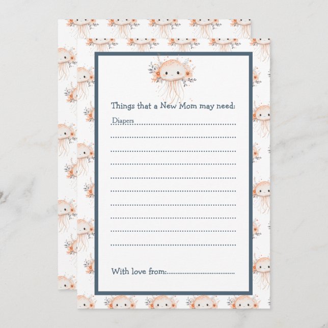 Invitation Cute Floral Jellyfish Baby Shower (Devant / Derrière)