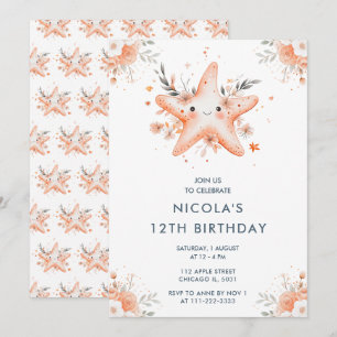 Invitation Cute Florale Starfish fête d'anniversaire