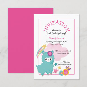 Invitation Cute Fluffy Llama Jeune Enfant Fête Anniversaire R