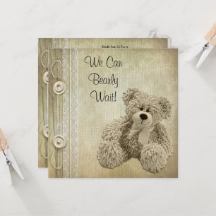 Invitation Cute Fluffy Neutral Teddy Baby shower