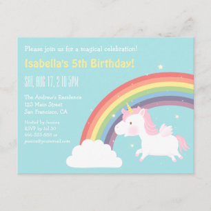 Invitation Cute Flying Unicorn Rainbow Girls Birthday Party