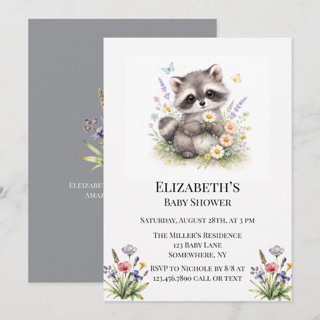 Invitation Cute Forest Baby Raccoon Baby Shower (Devant / Derrière)