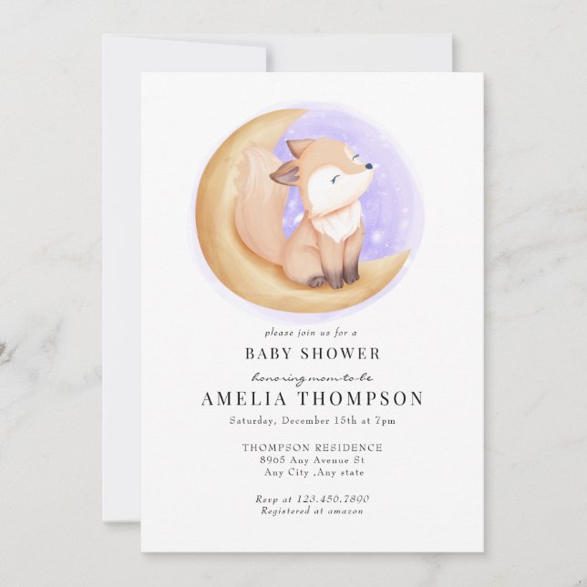 Invitation Cute Fox | Baby shower Animaux (Devant)