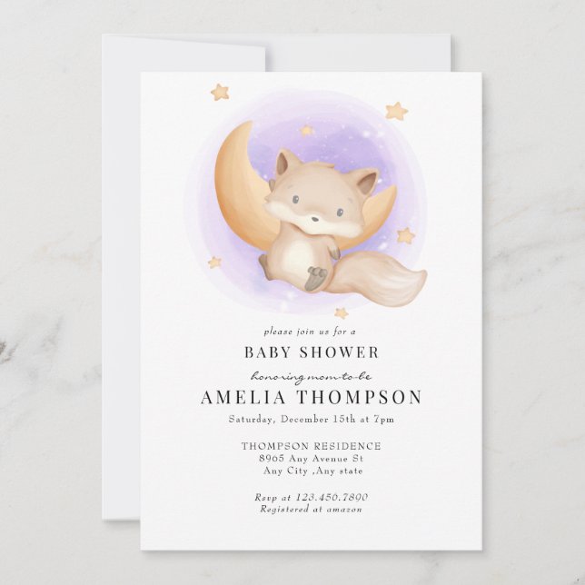 Invitation Cute Fox | Baby shower Animaux (Devant)