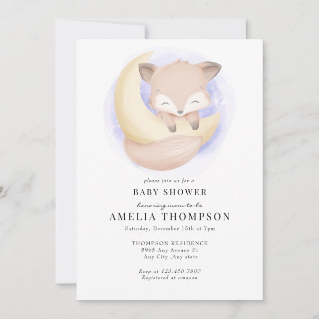 Invitation Cute Fox | Baby shower Animaux (Devant)