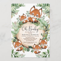 Cute Fox Botanical Greenery Baby shower neutre