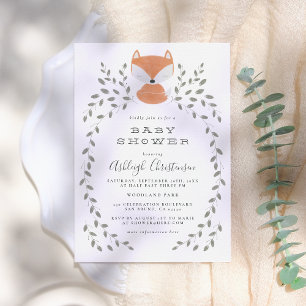 Invitation Cute Fox Cub Baby shower rustique en bois