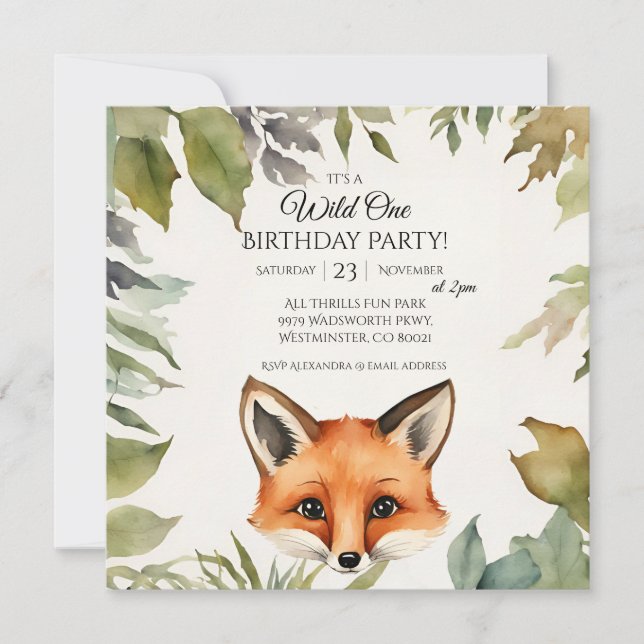 Invitation Cute Fox Wild One 1ère fête d'anniversaire (Devant)