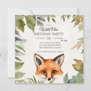 Invitation Cute Fox Wild One 1ère fête d'anniversaire