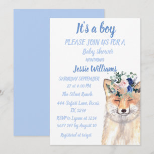 Invitation Cute Fox Woodland Animaux Rustic Baby boy douche