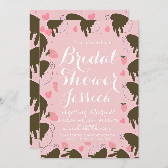 Invitation Cute fraise Chocolat Déchets Coeurs café (Devant / Derrière)