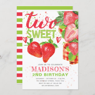 Invitation Cute fraise Thème 2ème anniversaire