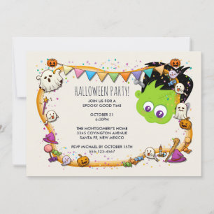 Invitation Cute Frankenstein Monster & Halloween Frame Party