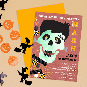 Invitation Cute Frankenstein Monster Mash Halloween Anniversa