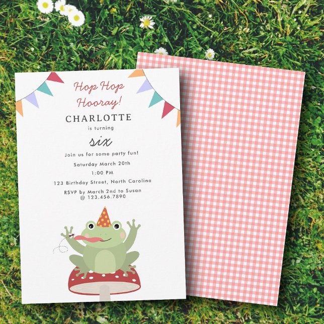 Invitation Cute Frog Hop Hop Hooray Mushroom Plaid Birthday (Cute Frog Hop Hop Hooray Mushroom Plaid Birthday Invitation)