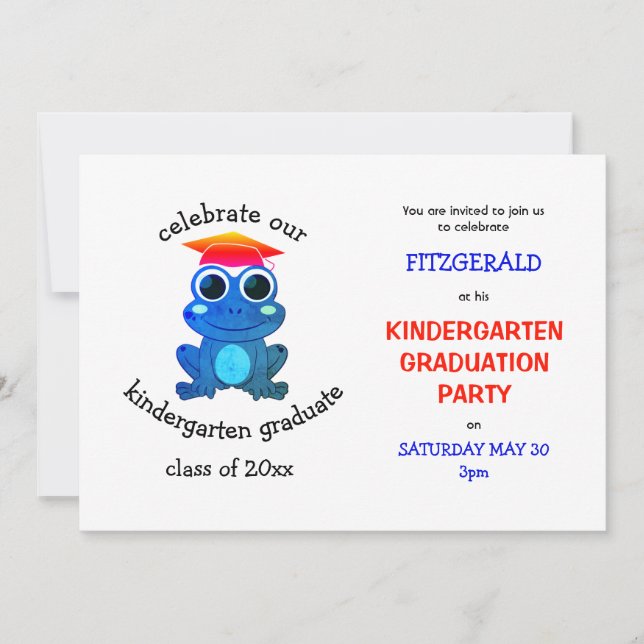 Invitation Cute Frog Kindergarten Graduation Party (Devant)