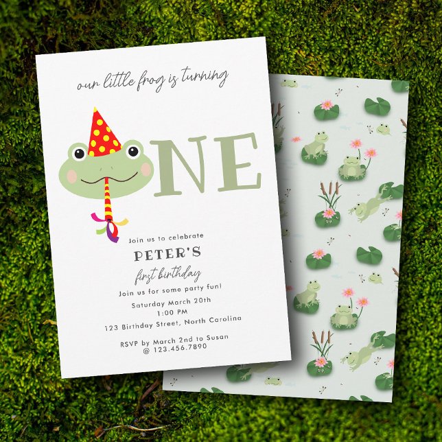 Invitation Cute Frog Party Hat Kids First 1st Birthday Party (Cute Frog Party Hat Kids First 1st Birthday Party Invitation)