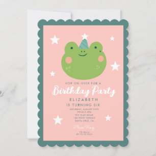Invitation Cute Frog rose vert pourpre Étoiles Anniversaire