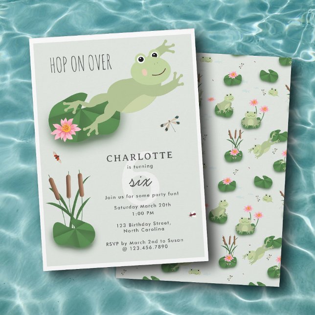 Invitation Cute Frogs in Lily Pond Hop On Over Kids Birthday (Cute Frogs in Lily Pond Hop On Over Kids Birthday Invitation)