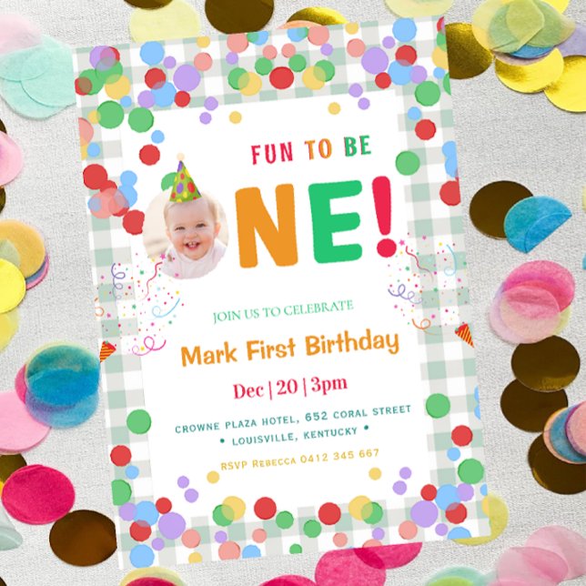 Invitation Cute Fun to Be One Photo  First Birthday (Créateur téléchargé)