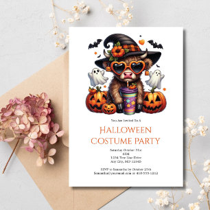 Invitation Cute Funny Highland Cow Café Halloween Party