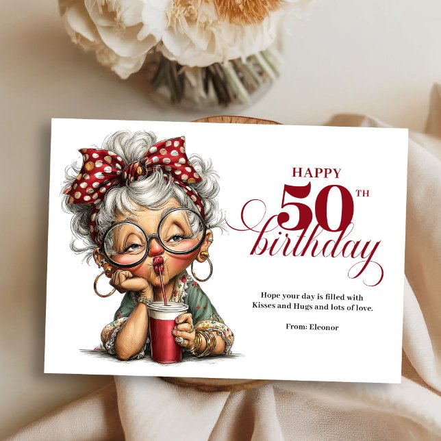 Invitation Cute Funny Lady 50th Birthday Cartoon Humor Card (Cute Funny Lady 50th Birthday Cartoon Humor Greeting Card

)