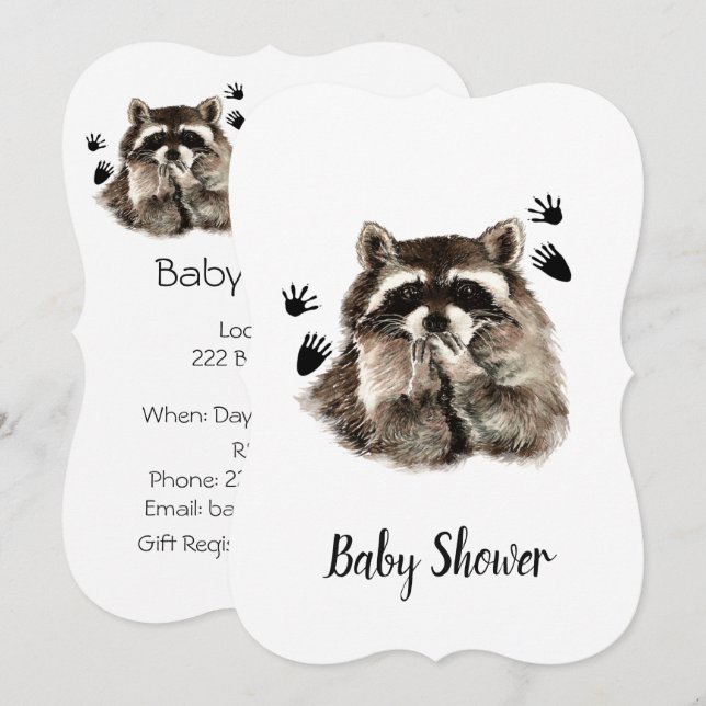 Invitation Cute Funny Raccoon Jardin Baby shower animal (Devant / Derrière)