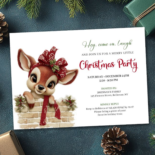 Invitation Cute Funny Reindeer Cartoon Watercolor Holiday  (Cute Funny Reindeer Cartoon Watercolor Holiday Invitation

)