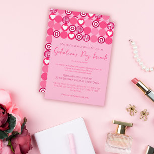 Invitation Cute Galentine's Day Brunch Coeur rose et Fleur