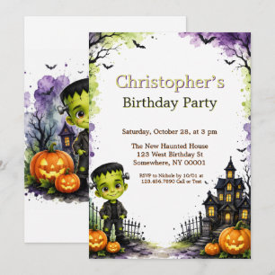Invitation Cute Garçon Frankenstein Halloween Fête d'annivers