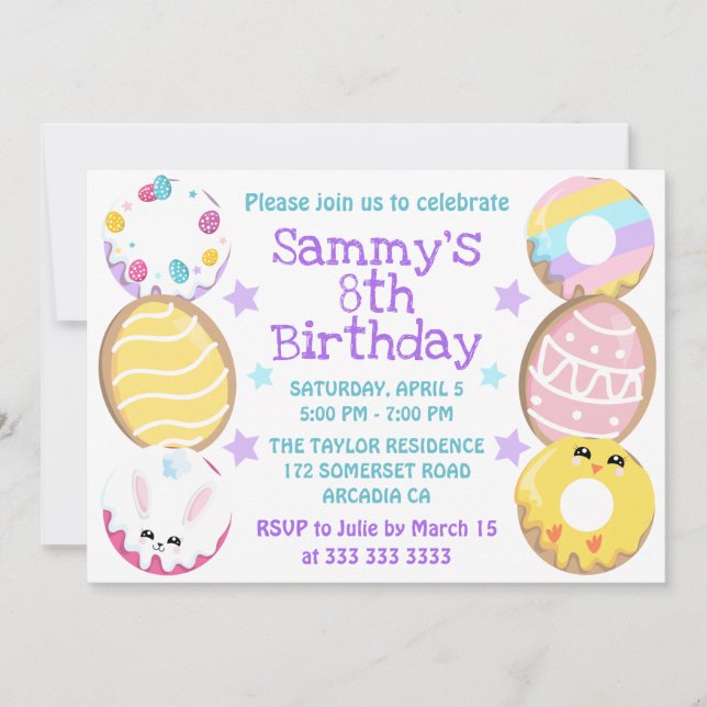 Invitation Cute gâteaux et biscuits de Pâques fête d'annivers (Devant)