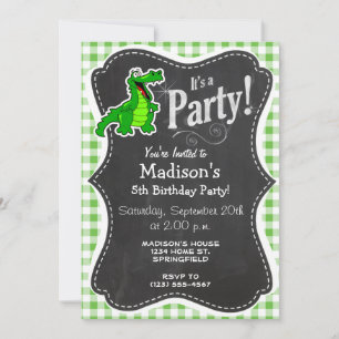 Invitation Cute Gator ; En vichy verte
