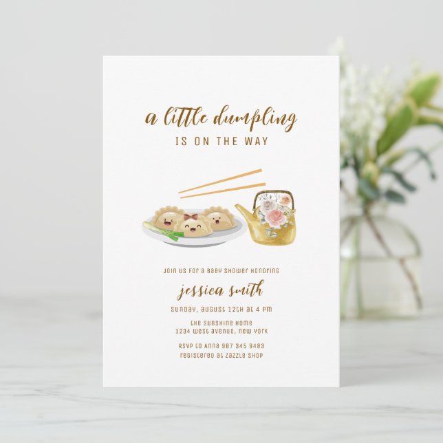 Invitation Cute Gender Neutral Asian Dumpling Baby Shower  (Debout devant)