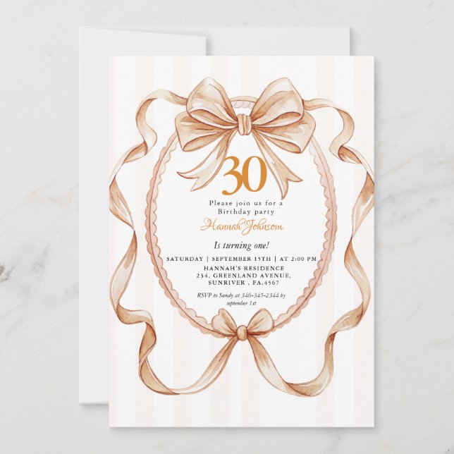Invitation Cute Gender Neutral Coquette 30 Birthday Party (Devant)