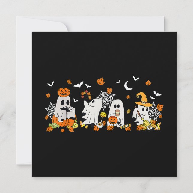 Invitation Cute Ghost Boire Café Halloween Fall Ghost Bo (Devant)