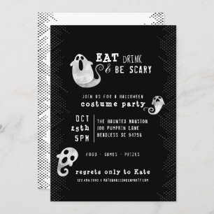 Invitation Cute Ghost Eat Drink Be Effrayant Costume Hallowee