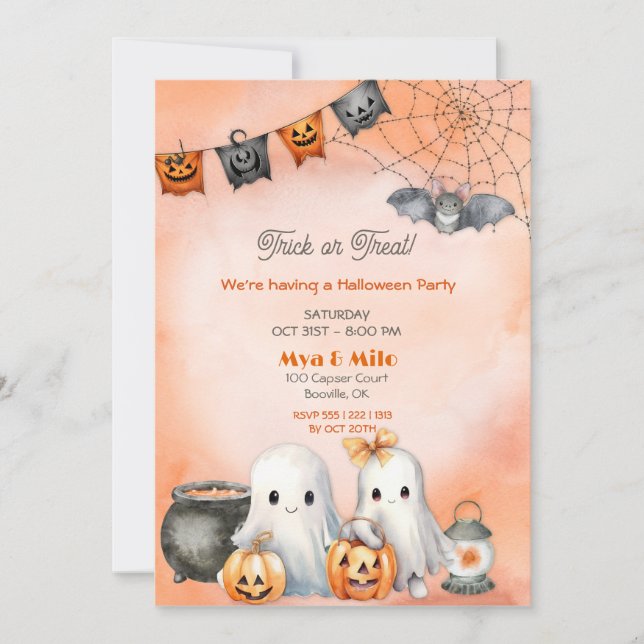 Invitation Cute Ghost Halloween  (Devant)