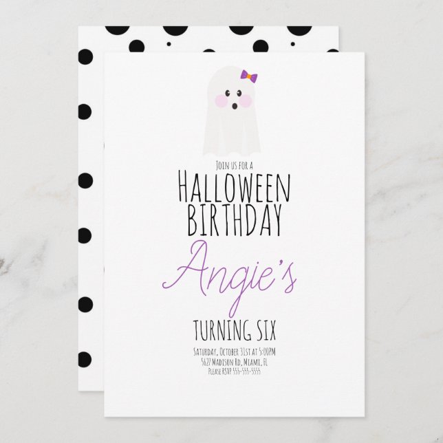 Invitation Cute Ghost Halloween Anniversaire fête (Devant / Derrière)