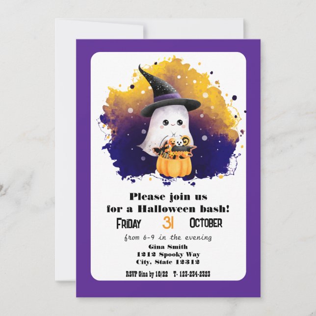 Invitation Cute Ghost Halloween Bash Party (Devant)