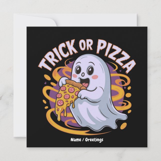 Invitation Cute Ghost Manger Pizza Amusant Déplaisant Trick o (Devant)